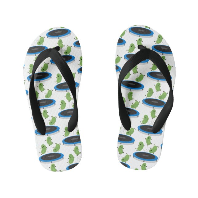 Cute funny green beans on trampoline cartoon kid's flip flops (Footbed)