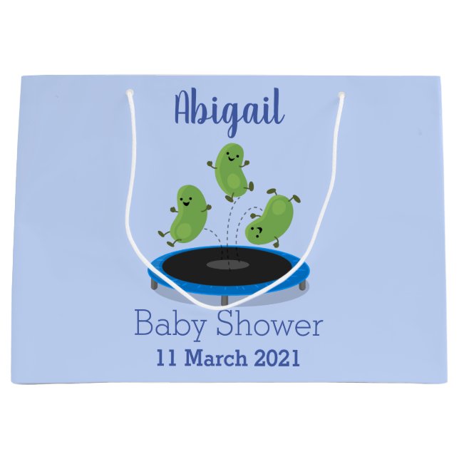 Cute funny green beans on trampoline cartoon large gift bag (Front)