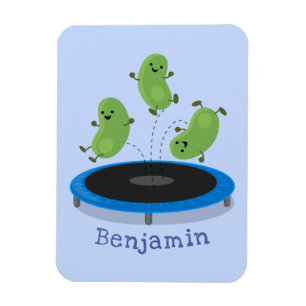 Cute funny green beans on trampoline cartoon magnet