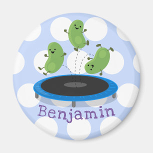 Cute funny green beans on trampoline cartoon magnet