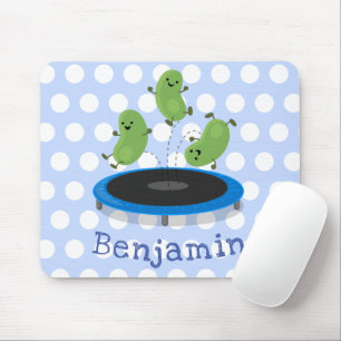 Cute funny green beans on trampoline cartoon mouse mat