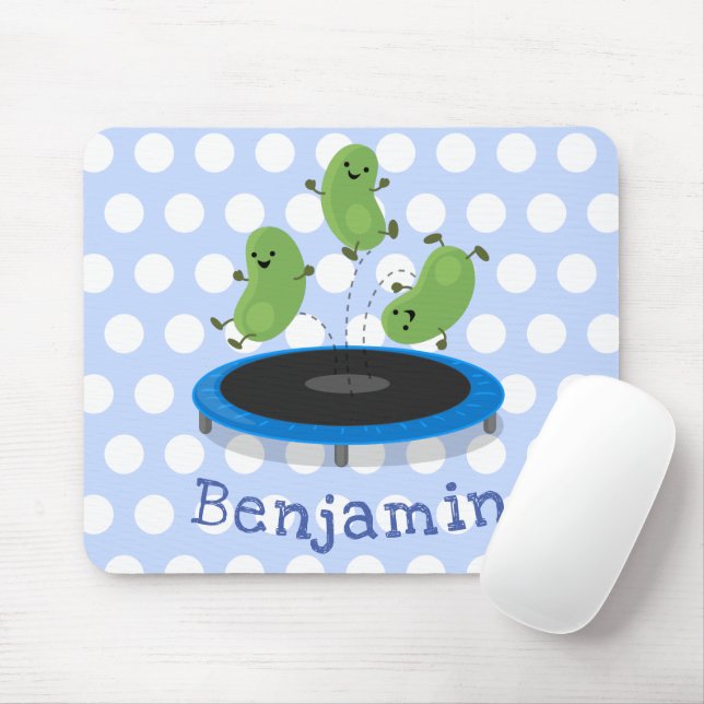 Cute funny green beans on trampoline cartoon mouse mat (With Mouse)