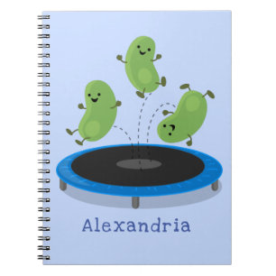 Cute funny green beans on trampoline cartoon notebook