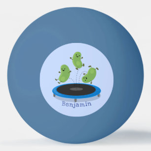 Cute funny green beans on trampoline cartoon ping pong ball