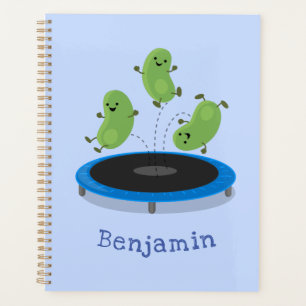 Cute funny green beans on trampoline cartoon planner