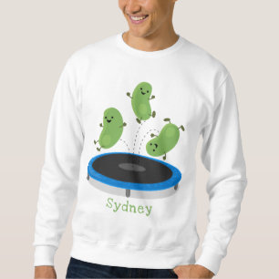 Cute funny green beans on trampoline cartoon sweatshirt