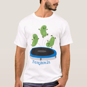 Cute funny green beans on trampoline cartoon T-Shirt