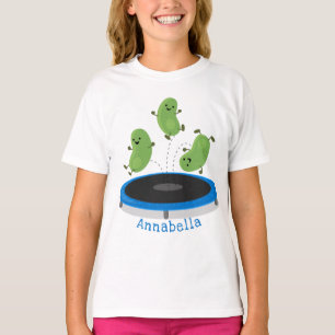 Cute funny green beans on trampoline cartoon T-Shirt
