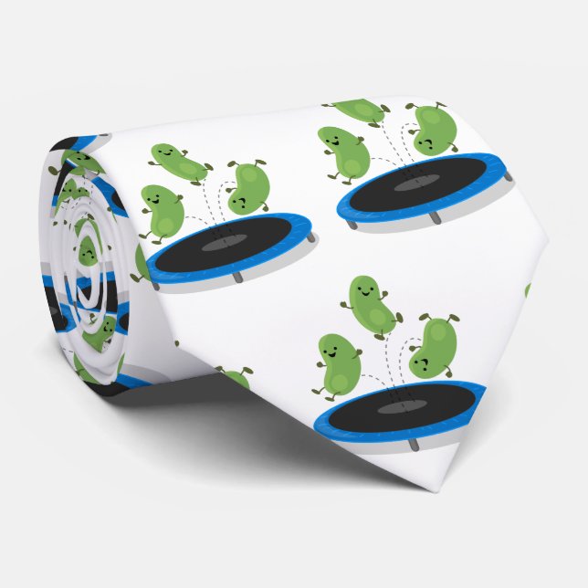 Cute funny green beans on trampoline cartoon tie (Rolled)