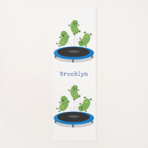 Cute funny green beans on trampoline cartoon yoga mat