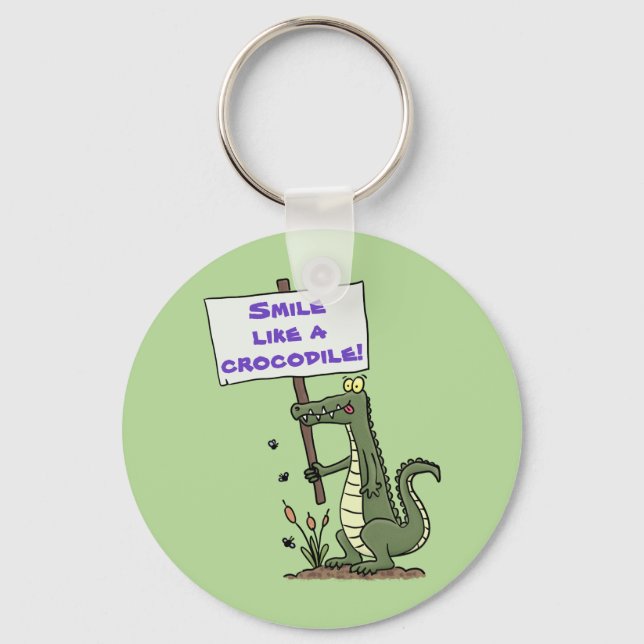 Cute, funny green crocodile humour smile cartoon key ring (Front)