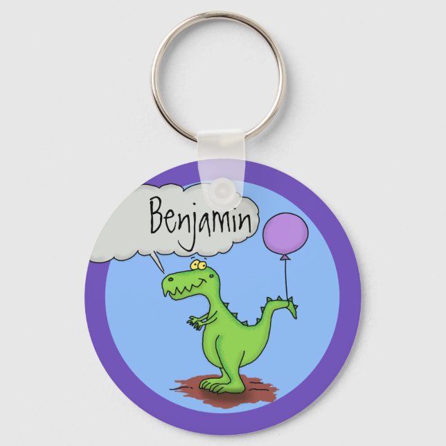 Cute, funny green dragon humour cartoon key ring (Front)