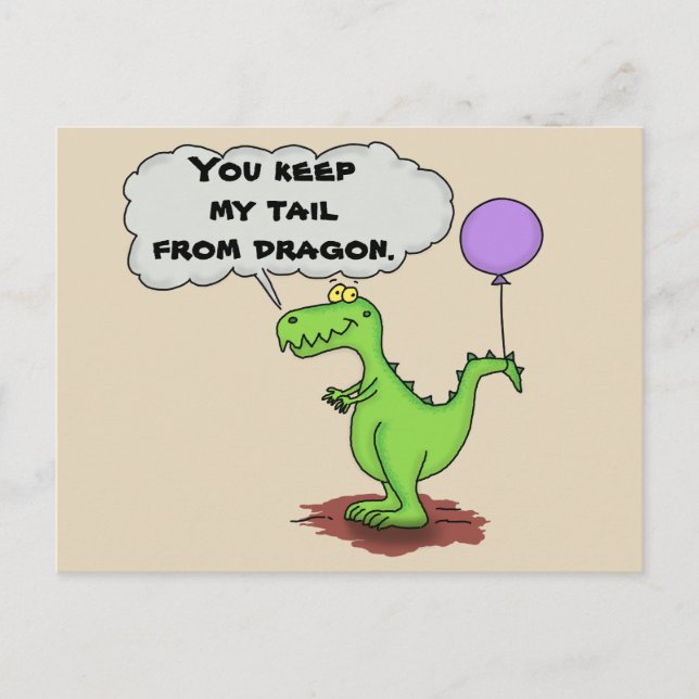 Cute, funny green dragon humour cartoon postcard (Front)