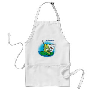 Cute funny green frog cartoon illustration adult a standard apron