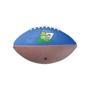 Cute funny green frog cartoon illustration american football