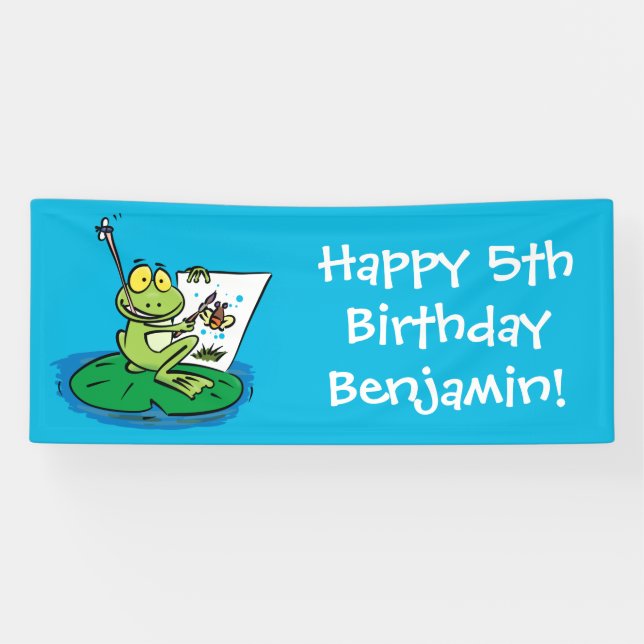 Cute funny green frog cartoon illustration  banner (Horizontal)