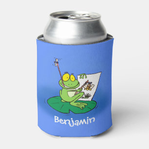 Cute funny green frog cartoon illustration can cooler
