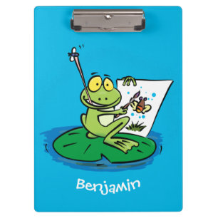Cute funny green frog cartoon illustration  clipboard