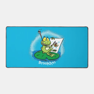 Cute funny green frog cartoon illustration desk mat