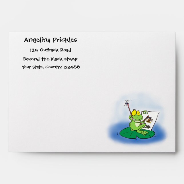 Cute funny green frog cartoon illustration envelope (Front)