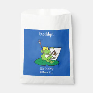 Cute funny green frog cartoon illustration favour bags