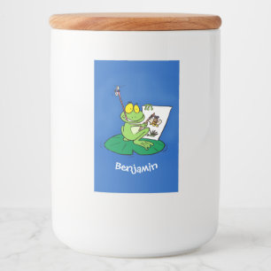 Cute funny green frog cartoon illustration food label