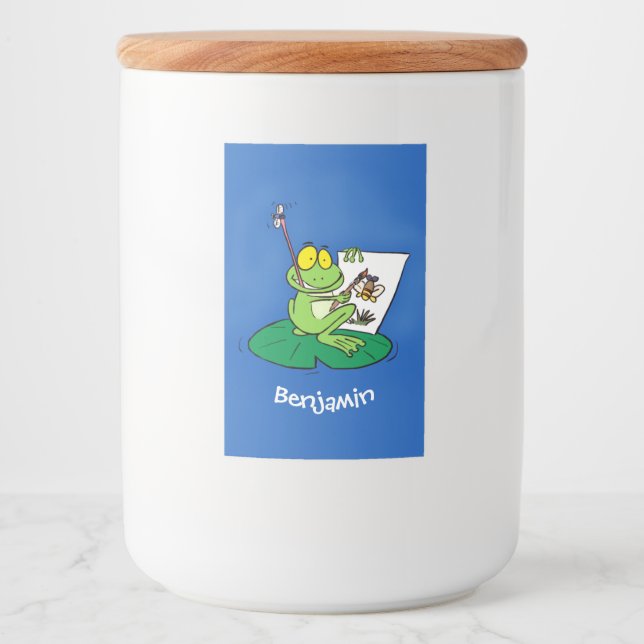 Cute funny green frog cartoon illustration food label (Front)