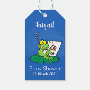 Cute funny green frog cartoon illustration  gift tags