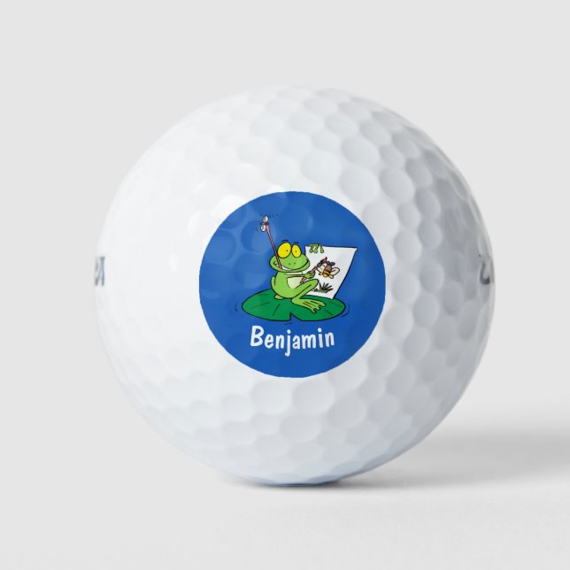 Cute funny green frog cartoon illustration golf balls (Front)