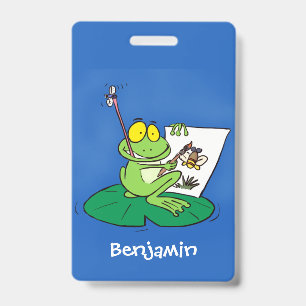 Cute funny green frog cartoon illustration ID badge