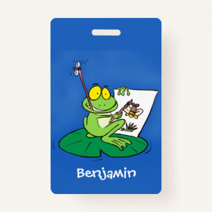 Cute funny green frog cartoon illustration ID badge
