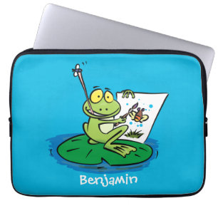 Cute funny green frog cartoon illustration  laptop sleeve