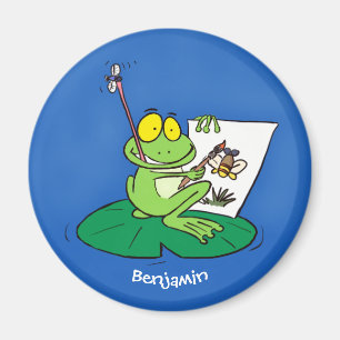 Cute funny green frog cartoon illustration magnet