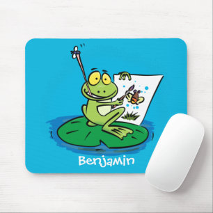 Cute funny green frog cartoon illustration  mouse mat