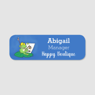 Cute funny green frog cartoon illustration  name tag
