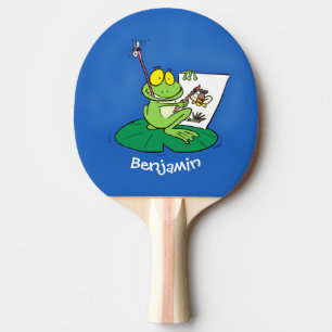 Cute funny green frog cartoon illustration ping pong paddle