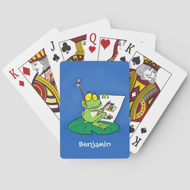 Cute funny green frog cartoon illustration playing cards (Back)