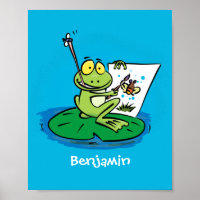 Cute funny green frog cartoon illustration