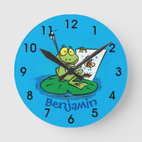 Cute funny green frog cartoon illustration round c