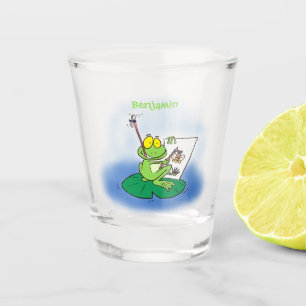 Cute funny green frog cartoon illustration  shot glass