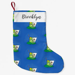 Cute funny green frog cartoon illustration small christmas stocking