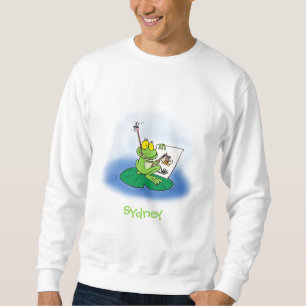 Cute funny green frog cartoon illustration sweatshirt