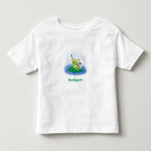 Cute funny green frog cartoon illustration toddler T-Shirt