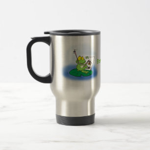 Cute funny green frog cartoon illustration travel mug