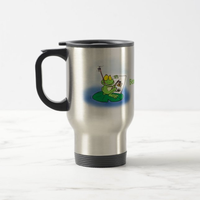 Cute funny green frog cartoon illustration travel mug (Left)
