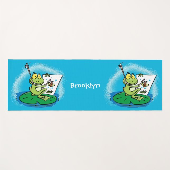 Cute funny green frog cartoon illustration yoga mat (Front (Horizontal))