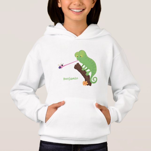 Cute funny green happy chameleon lizard cartoon (Front)