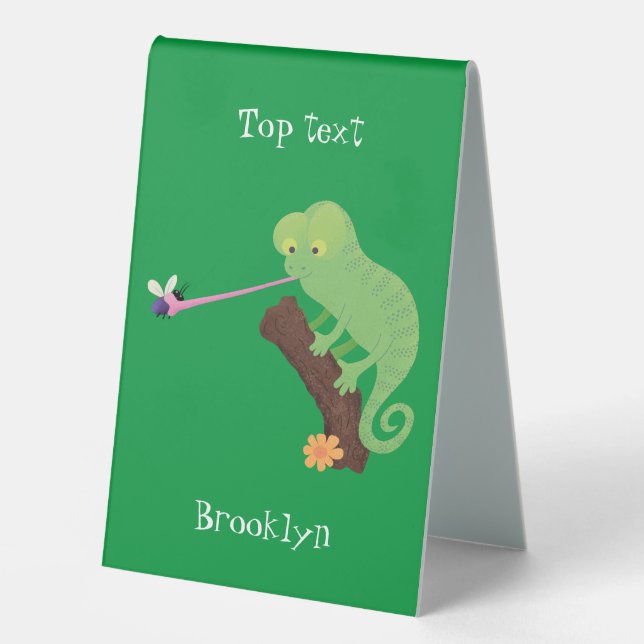 Cute funny green happy chameleon lizard cartoon (Front)