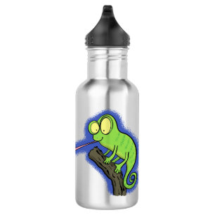Cute funny green happy chameleon lizard cartoon 532 ml water bottle