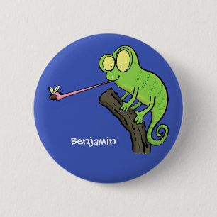 Cute funny green happy chameleon lizard cartoon 6 cm round badge
